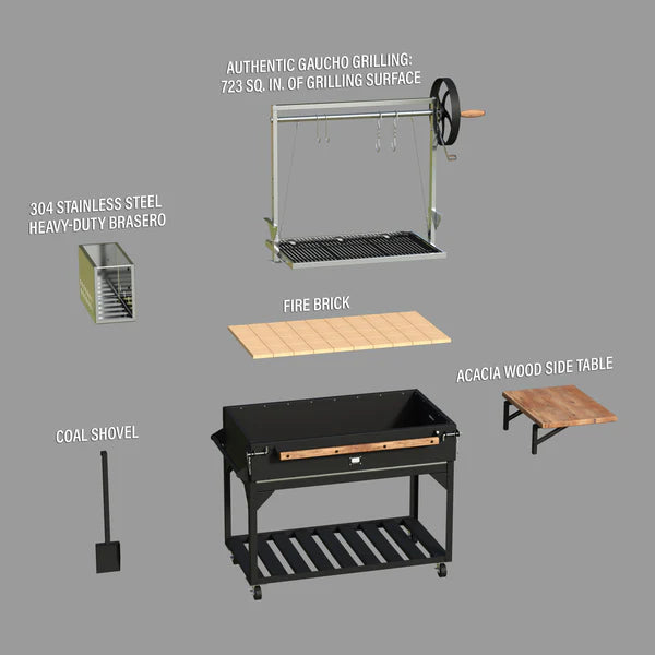 Premium Argentine/Santa Maria BBQ Grill with Wood Fire and Charcoal Grill